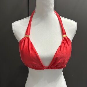 Vix Paula Hermanny Red Halter Bikini Top with Gold Accents